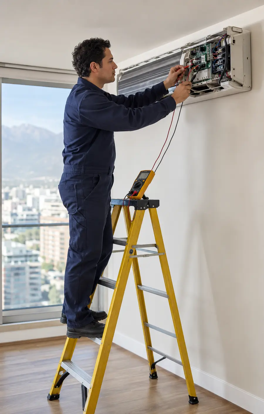 Técnico especializado revisando aire acondicionado