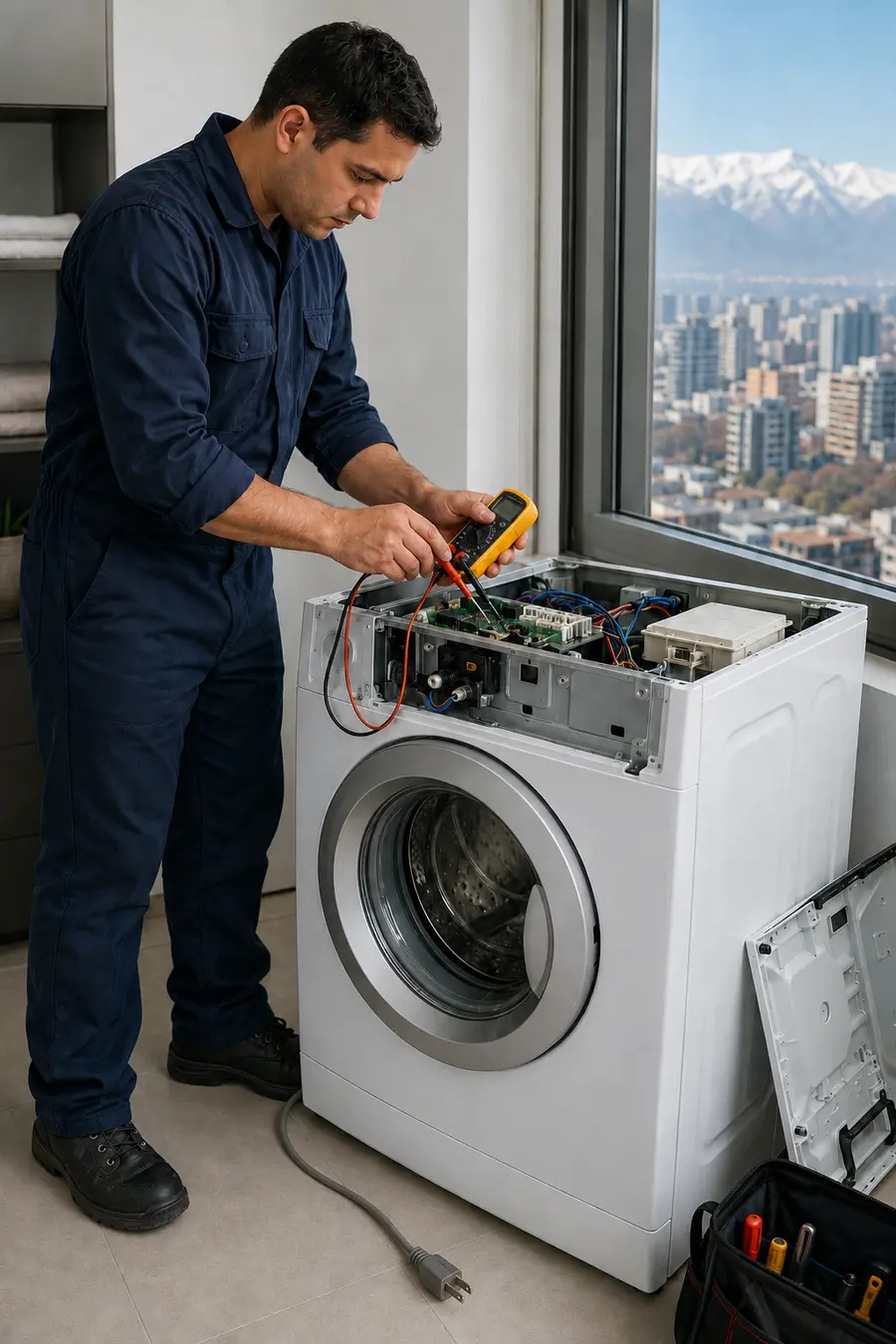 Técnico especializado atendiendo lavadoras