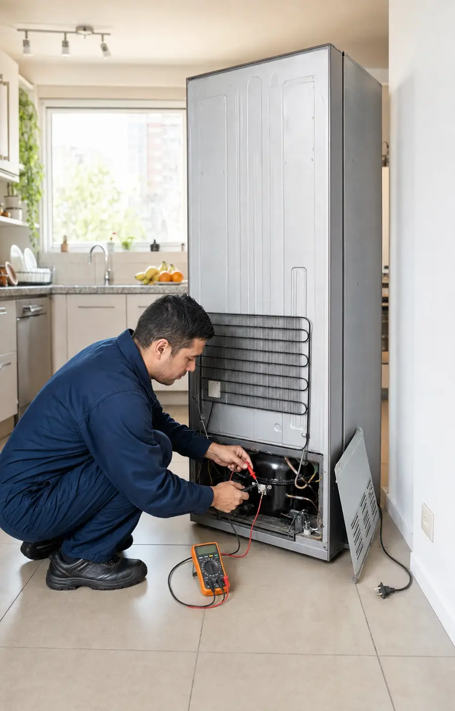 Técnico especializado revisando refrigeradores