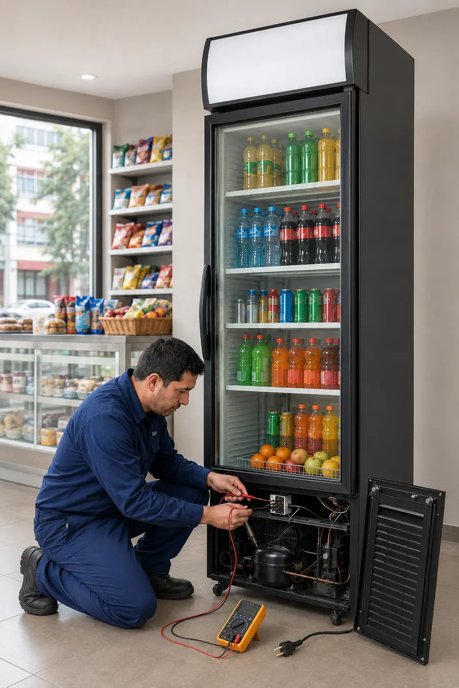 Técnico especializado revisando visicooler